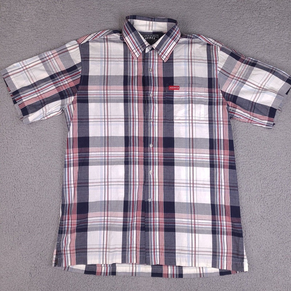Avirex Shirt Mens Large Multicolor Plaid Button Down Short Sleeve Cotton Casual